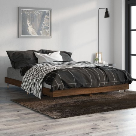 vidaXL Estructura de cama madera contrachapada marrón roble 135x190 cm