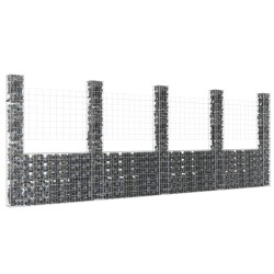 vidaXL Cesta de gaviones forma de U 5 postes de hierro 500x20x200 cm