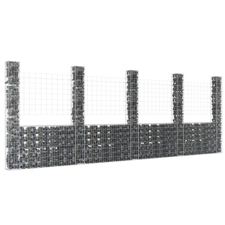 vidaXL Cesta de gaviones forma de U 5 postes de hierro 500x20x200 cm