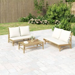 vidaXL Banco de jardín de bambú con cojines blanco crema