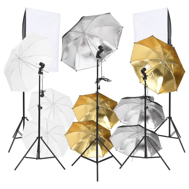 vidaXL Kit de estudio fotográfico 9 pzas con set de luces y softboxes vidaXL Kit de estudio fotográfico 9 pzas con set de luces y softboxes