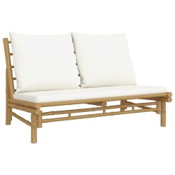 vidaXL Banco de jardín de bambú con cojines blanco crema