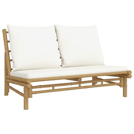 vidaXL Banco de jardín de bambú con cojines blanco crema
