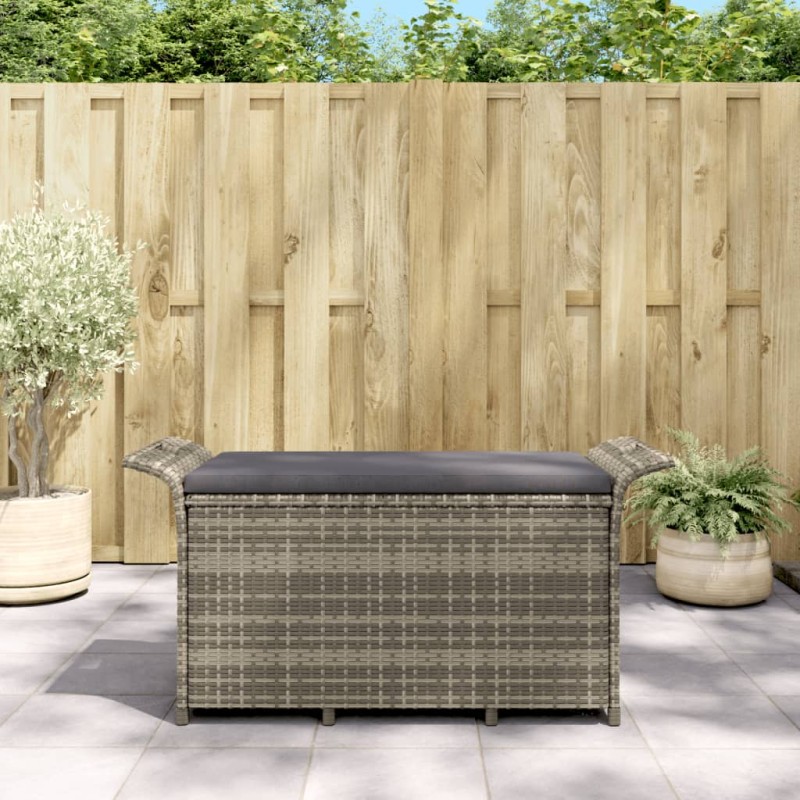 vidaXL Banco de jardín con cojín ratán sintético gris 116x46x57 cm vidaXL Banco de jardín con cojín ratán sintético gris 116x46x57 cm