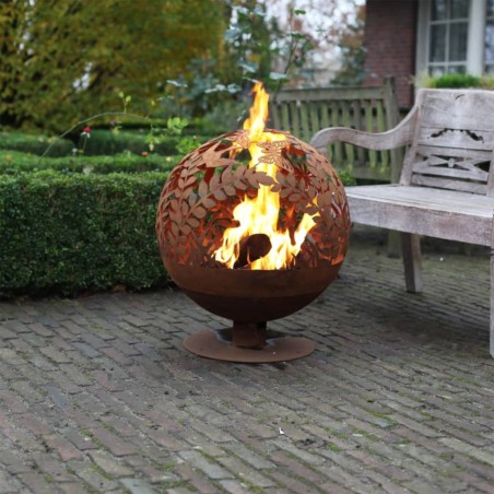 Esschert Design Brasero con flores cortadas a láser oxidado FF294