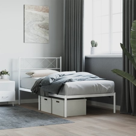 vidaXL Estructura de cama de metal con cabecero blanco 90x190 cm