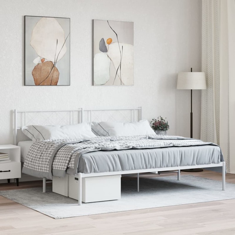 vidaXL Estructura de cama de metal con cabecero blanco 180x200 cm vidaXL Estructura de cama de metal con cabecero blanco 180x200 cm
