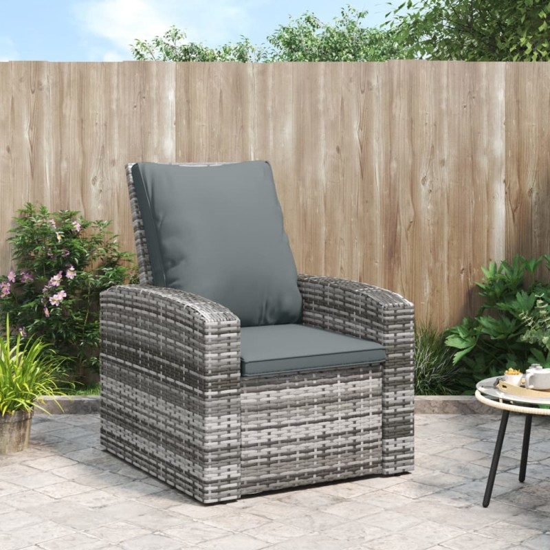vidaXL Sillón reclinable de jardín con cojines ratán sintético gris vidaXL Sillón reclinable de jardín con cojines ratán sintético gris