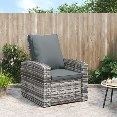 vidaXL Sillón reclinable de jardín con cojines ratán sintético gris