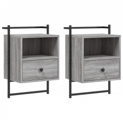 vidaXL Mesitas de noche de pared 2 unidades gris Sonoma 40x30x61 cm