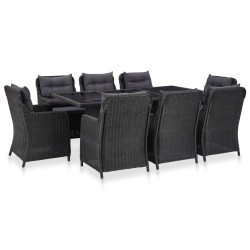 idaXL Juego de comedor de jardín 9 piezas ratán sintético negro