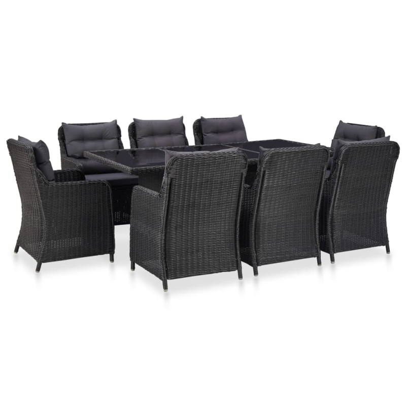 idaXL Juego de comedor de jardín 9 piezas ratán sintético negro idaXL Juego de comedor de jardín 9 piezas ratán sintético negro