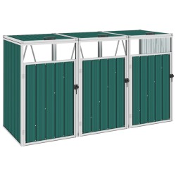 vidaXL Cobertizo triple contenedor de basura acero verde 213x81x121 cm
