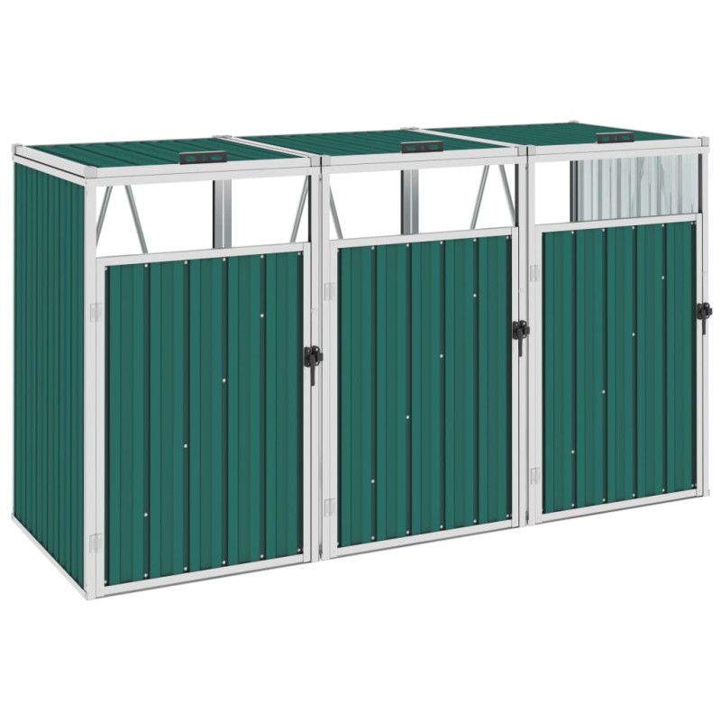 vidaXL Cobertizo triple contenedor de basura acero verde 213x81x121 cm vidaXL Cobertizo triple contenedor de basura acero verde 213x81x121 cm
