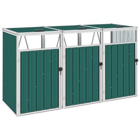 vidaXL Cobertizo triple contenedor de basura acero verde 213x81x121 cm