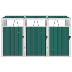 vidaXL Cobertizo triple contenedor de basura acero verde 213x81x121 cm