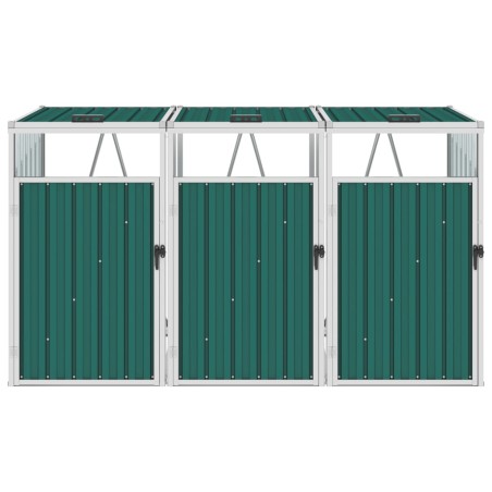 vidaXL Cobertizo triple contenedor de basura acero verde 213x81x121 cm