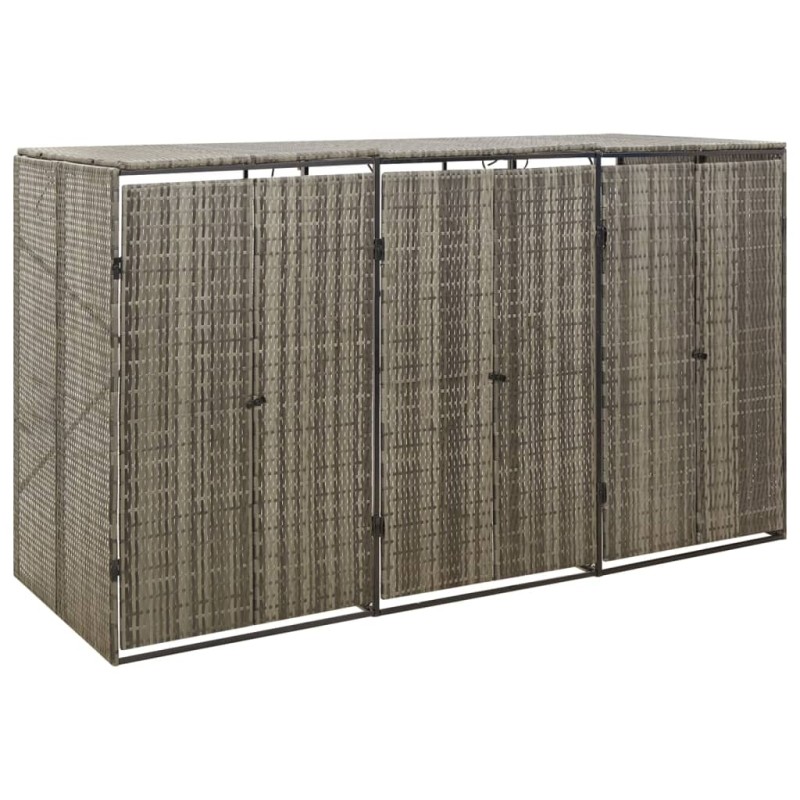 vidaXL Cobertizo 3 contenedores de basura ratán PE gris 207x80x117 cm vidaXL Cobertizo 3 contenedores de basura ratán PE gris 207x80x117 cm
