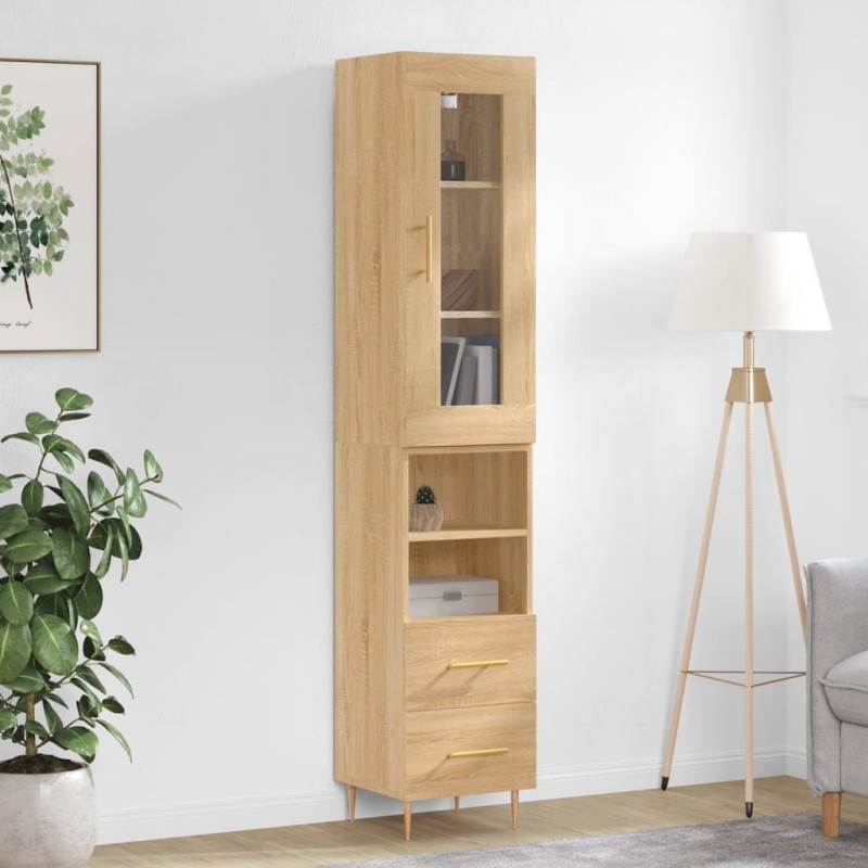 vidaXL Aparador de madera contrachapada roble Sonoma 34,5x34x180 cm vidaXL Aparador de madera contrachapada roble Sonoma 34,5x34x180 cm