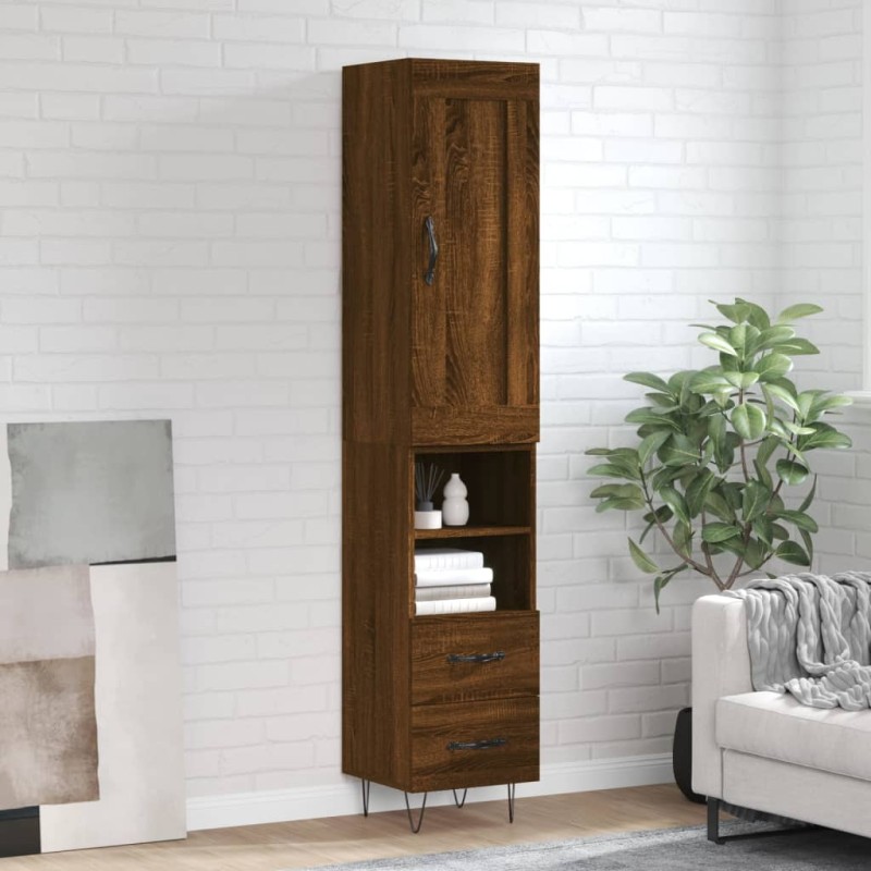 vidaXL Aparador alto madera contrachapada roble marrón 34,5x34x180 cm vidaXL Aparador alto madera contrachapada roble marrón 34,5x34x180 cm