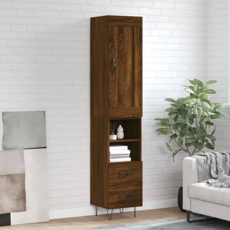 vidaXL Aparador alto madera contrachapada roble marrón 34,5x34x180 cm