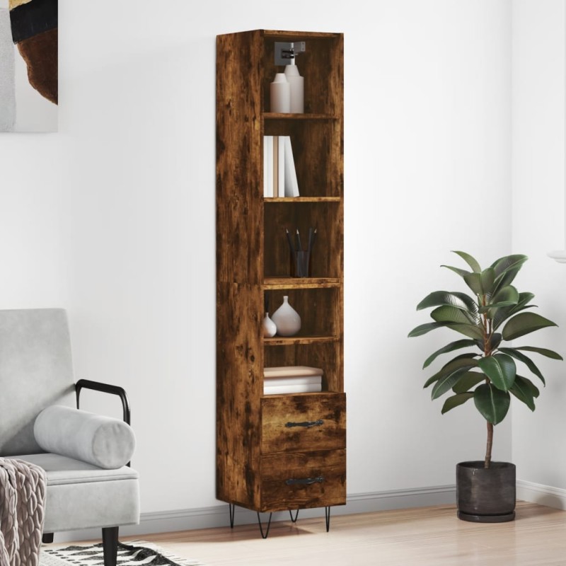 vidaXL Aparador de madera contrachapada roble ahumado 34,5x34x180 cm vidaXL Aparador de madera contrachapada roble ahumado 34,5x34x180 cm