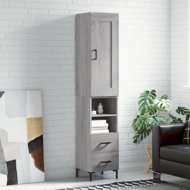 vidaXL Aparador alto madera contrachapada gris Sonoma 34,5x34x180 cm vidaXL Aparador alto madera contrachapada gris Sonoma 34,5x34x180 cm