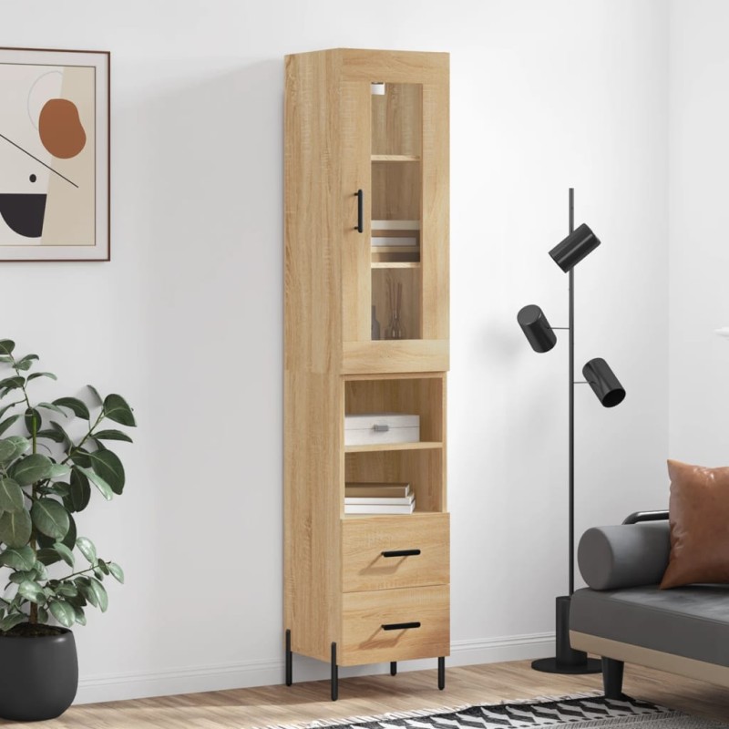 vidaXL Aparador de madera contrachapada roble Sonoma 34,5x34x180 cm vidaXL Aparador de madera contrachapada roble Sonoma 34,5x34x180 cm