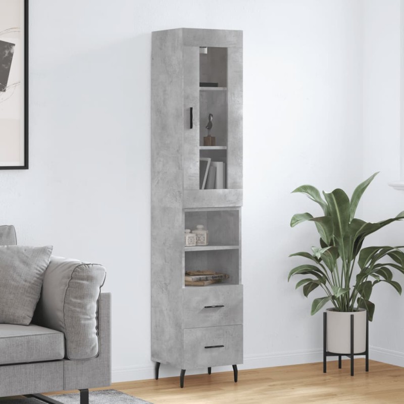 vidaXL Aparador de madera contrachapada gris hormigón 34,5x34x180 cm vidaXL Aparador de madera contrachapada gris hormigón 34,5x34x180 cm