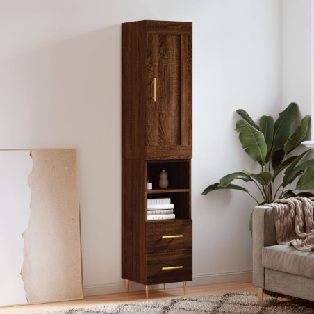 vidaXL Aparador alto madera contrachapada roble marrón 34,5x34x180 cm