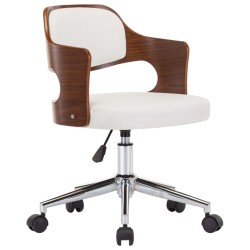vidaXL Silla comedor giratoria madera curvada cuero sintético blanco