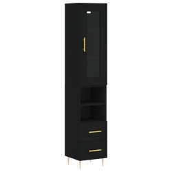 vidaXL Aparador de madera contrachapada negro 34,5x34x180 cm
