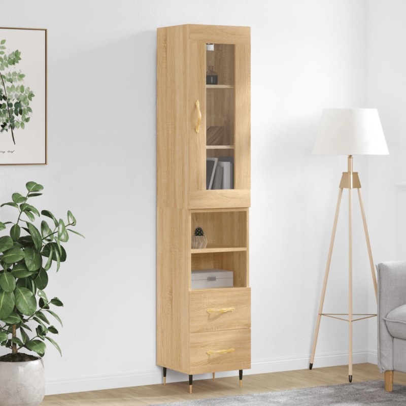 vidaXL Aparador de madera contrachapada roble Sonoma 34,5x34x180 cm vidaXL Aparador de madera contrachapada roble Sonoma 34,5x34x180 cm