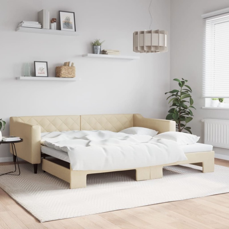 vidaXL Sofá cama nido tela crema 100x200 cm