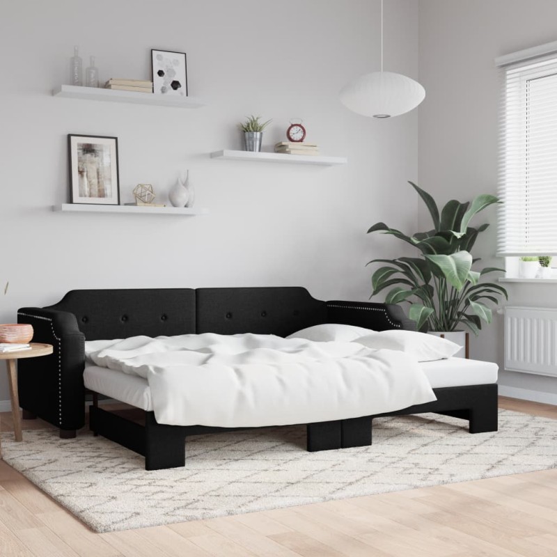 vidaXL Sofá cama nido tela negro 90x200 cm vidaXL Sofá cama nido tela negro 90x200 cm