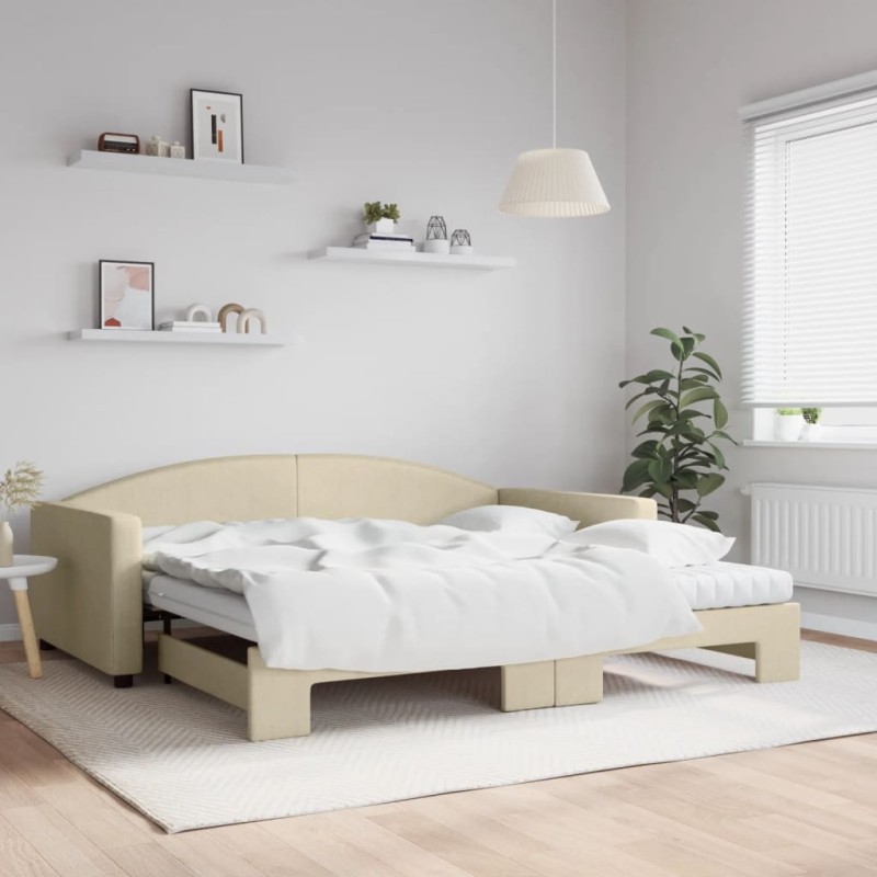 vidaXL Sofá cama nido con colchón tela crema 100x200 cm vidaXL Sofá cama nido con colchón tela crema 100x200 cm
