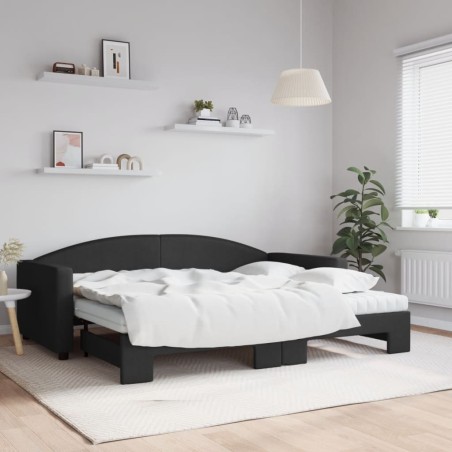 vidaXL Sofá cama nido con colchón tela negro 90x200 cm