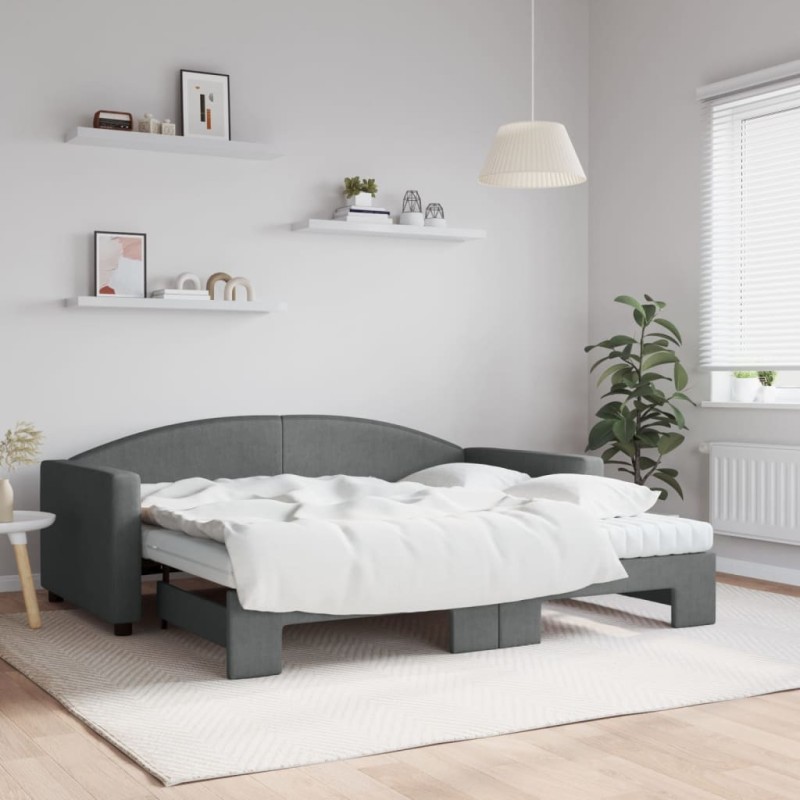 vidaXL Sofá cama nido con colchón tela gris oscuro 90x190 cm vidaXL Sofá cama nido con colchón tela gris oscuro 90x190 cm