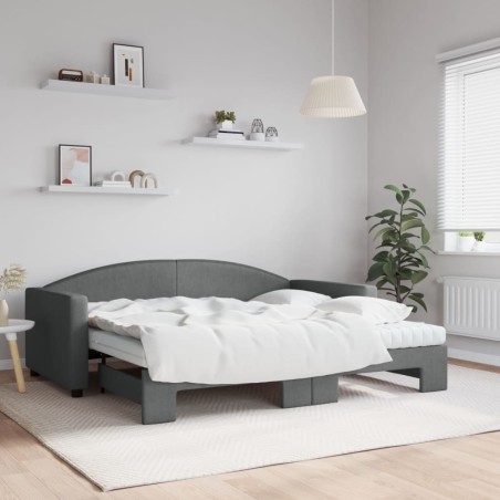 vidaXL Sofá cama nido con colchón tela gris oscuro 90x190 cm