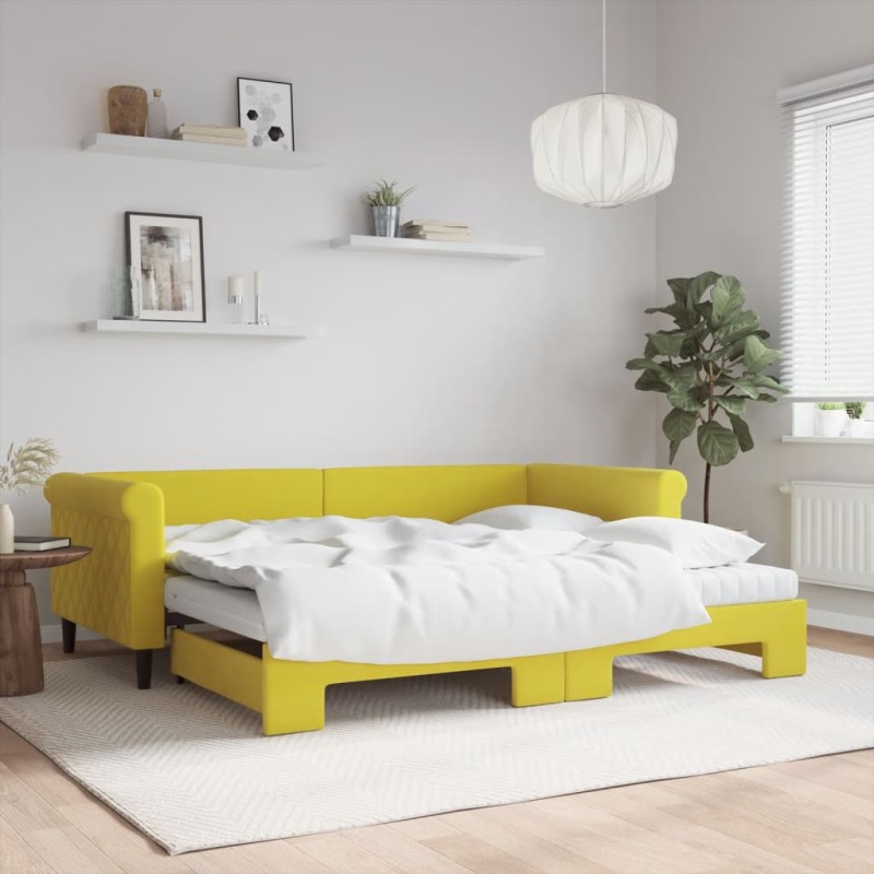 vidaXL Sofá cama nido con colchón terciopelo amarillo 90x200 cm vidaXL Sofá cama nido con colchón terciopelo amarillo 90x200 cm