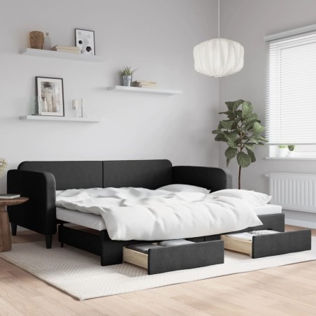 vidaXL Sofá cama nido con cajones tela negro 100x200 cm