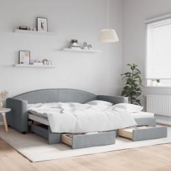 vidaXL Sofá cama nido con cajones tela gris claro 100x200 cm