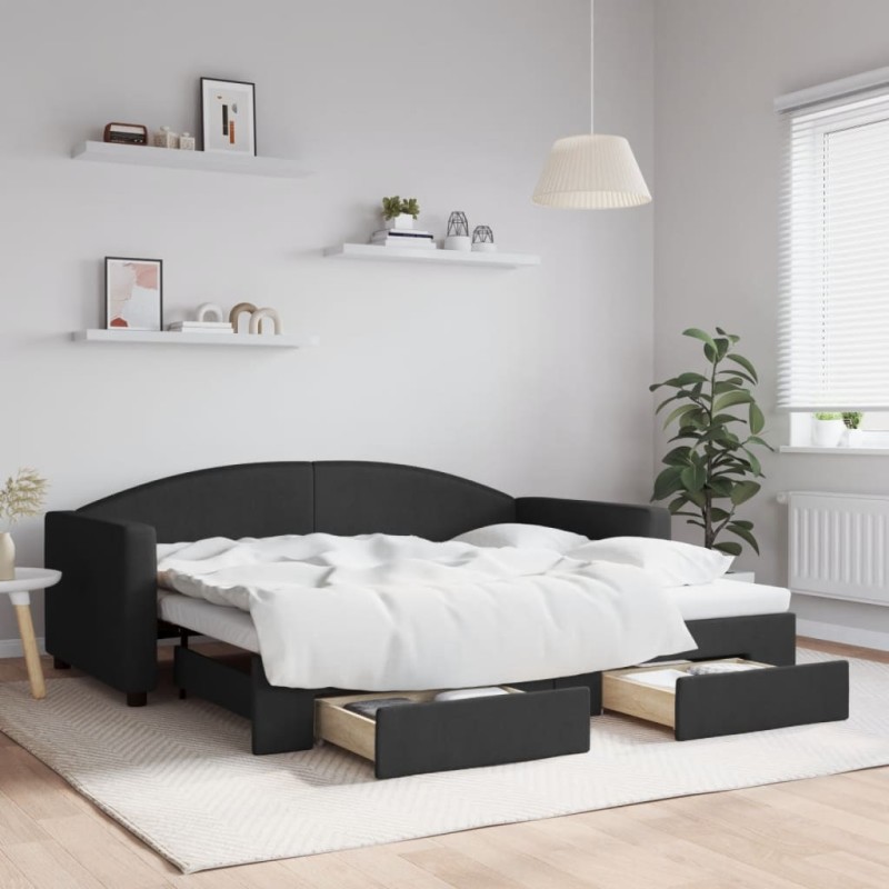 vidaXL Sofá cama nido con cajones tela negro 90x190 cm vidaXL Sofá cama nido con cajones tela negro 90x190 cm