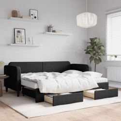 vidaXL Sofá cama nido con cajones tela negro 80x200 cm