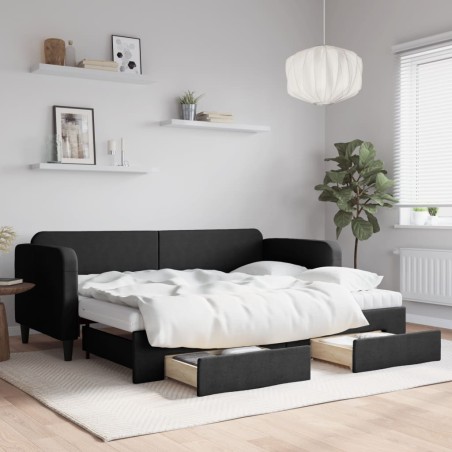 vidaXL Sofá cama nido con cajones tela negro 80x200 cm