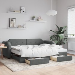 vidaXL Sofá cama nido con cajones tela gris oscuro 90x190 cm