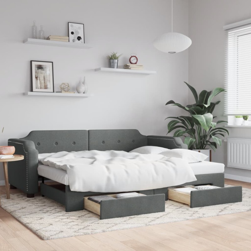 vidaXL Sofá cama nido con cajones tela gris oscuro 90x190 cm vidaXL Sofá cama nido con cajones tela gris oscuro 90x190 cm