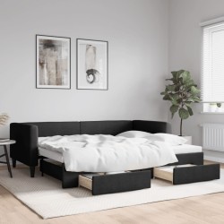 vidaXL Sofá cama nido con cajones tela negro 90x190 cm