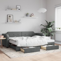 vidaXL Sofá cama nido con cajones tela gris oscuro 100x200 cm
