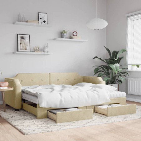 vidaXL Sofá cama nido con cajones tela color crema 100x200 cm